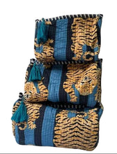 Load image into Gallery viewer, Block Print Travel Bags: Blue Tiger