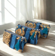 Load image into Gallery viewer, Block Print Travel Bags: Blue Tiger