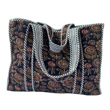 Load image into Gallery viewer, Block Print Reversible Tote Bag: Black &amp; Maroon
