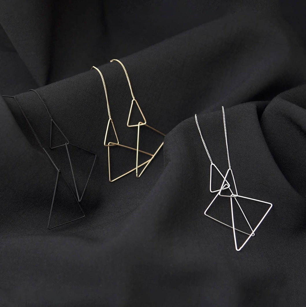Dual Triangle Ear Drapes: Satin Silver