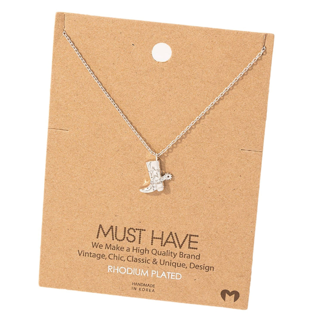 Silver Cowboy Boot Necklace