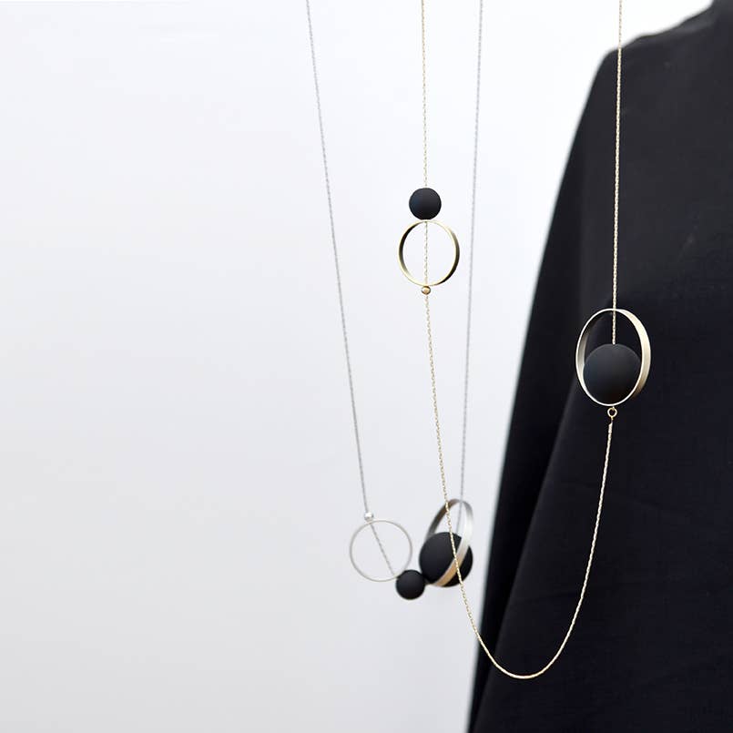Spindles Necklace: Silver Black