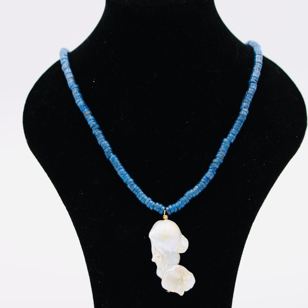 Denim Lapis Lazuli & Baroque Pearl Necklace