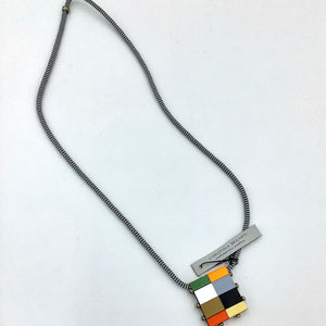 LONG NECKLACE W/ METALLIC SQUARE