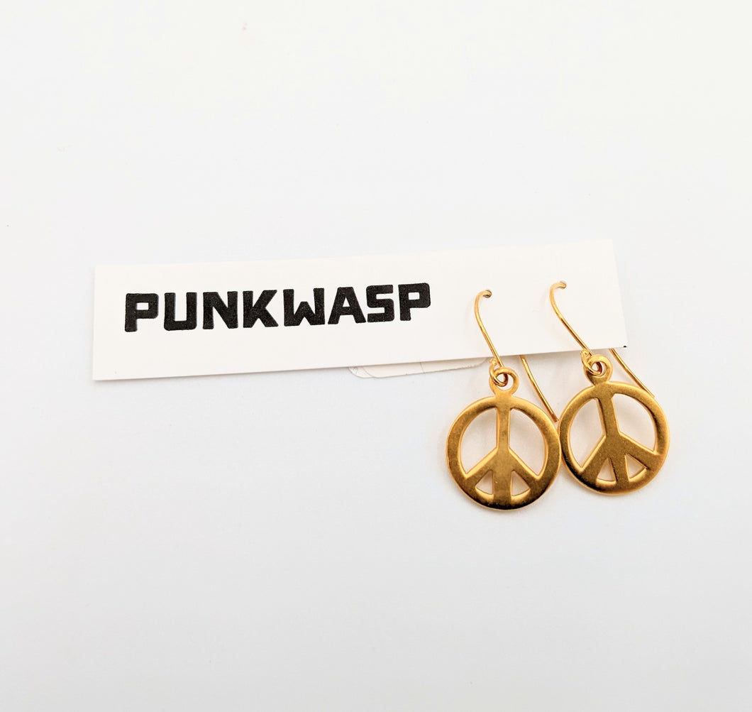 Peace Sign Earrings 24K Gold