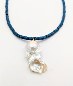 Denim Lapis Lazuli & Baroque Pearl Necklace